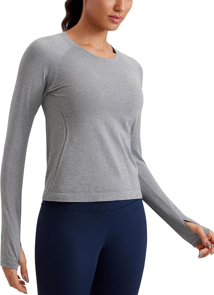 CRZ YOGA Womens Seamless Workout Long Sleeve Shirts Quick Dry Gym Athletic Tops Breathable Runnin... | Amazon (US)