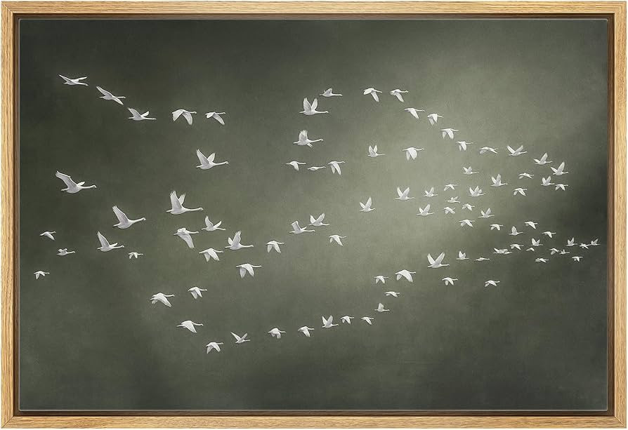 wall26 Framed Canvas Print Wall Art Flying White Cranes Over Olive Background Illustrations Moder... | Amazon (US)