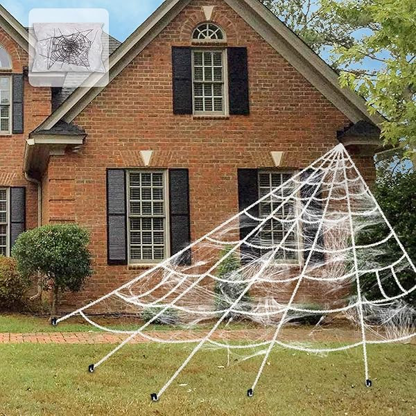 Pawliss Halloween Decorations, 16 feet 2 Pack Giant Dense Spider Web with Super Stretch Cobweb Set,  | Amazon (US)