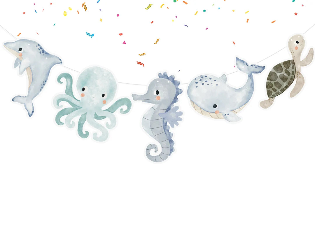 Under the Sea Birthday Banner Cute Watercolor Ocean Party Supplies Baby Shower| Birthday Decorati... | Etsy (US)