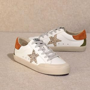 Mi.iM Sadie Rubber Sole Lace-up Leather Star Sneakers | Amazon (US)