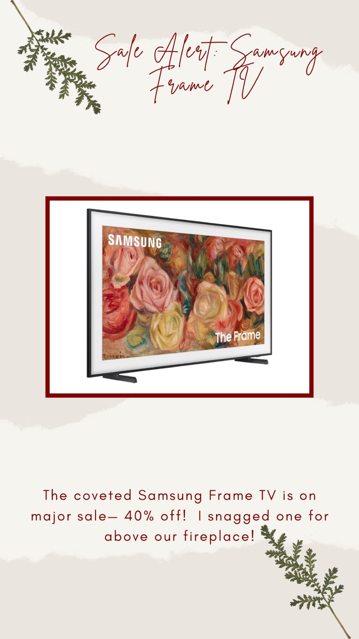 The Samsung Frame TV is on MAJOR SALE.  Snagged one myself for the perfect Christmas Mantle! 


#LTKHome #LTKCyberWeek #LTKGiftGuide