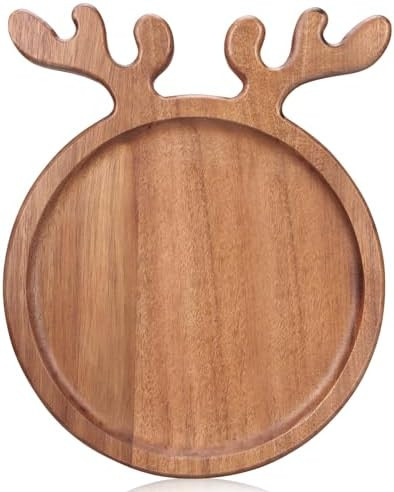 Acacia Wood Christmas Kitchen Decor Platters Dinner Plate Wooden Cheese Charcuterie Board Xmas Sn... | Amazon (US)
