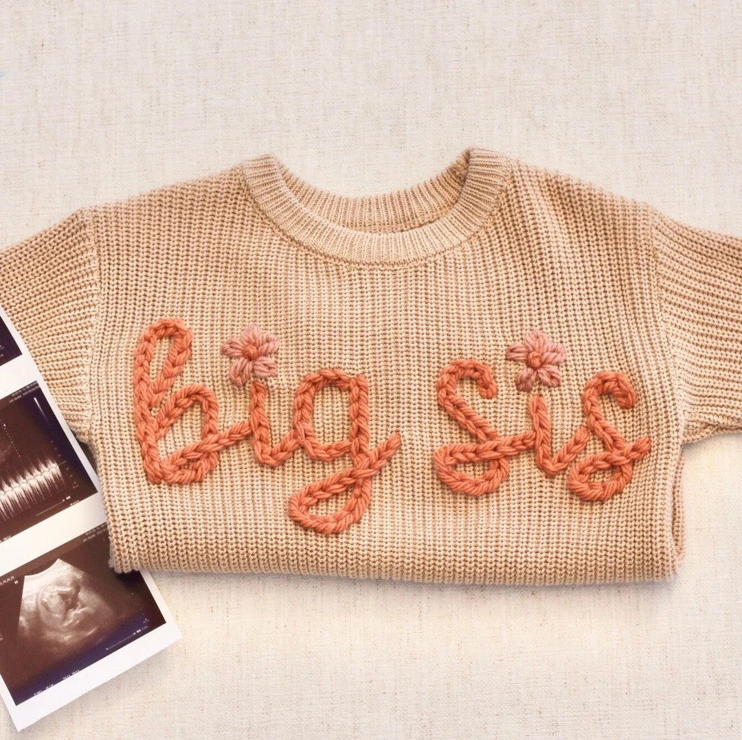 Big Sister Sweater for Big Sis Chunky Sweater for Baby Announcement Embroidered Pullover for Lil ... | Etsy (US)