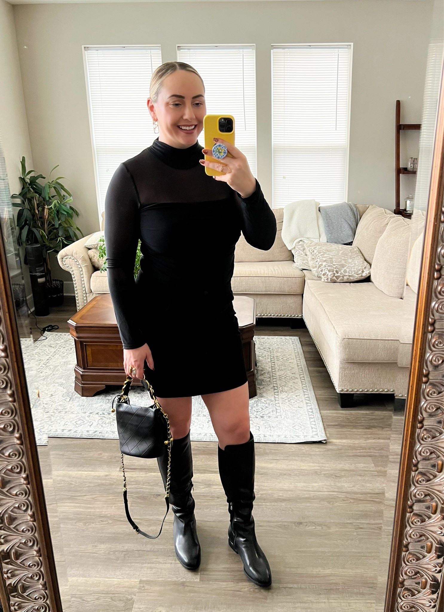 How cute is this all black outfit. The sheer top is so good and would be perfect for a date night. Could also pair with your favorite black jeans and heels. 
Date night outfits 
Fall outfit women

#LTKootd #LTKTall #LTKSeasonal