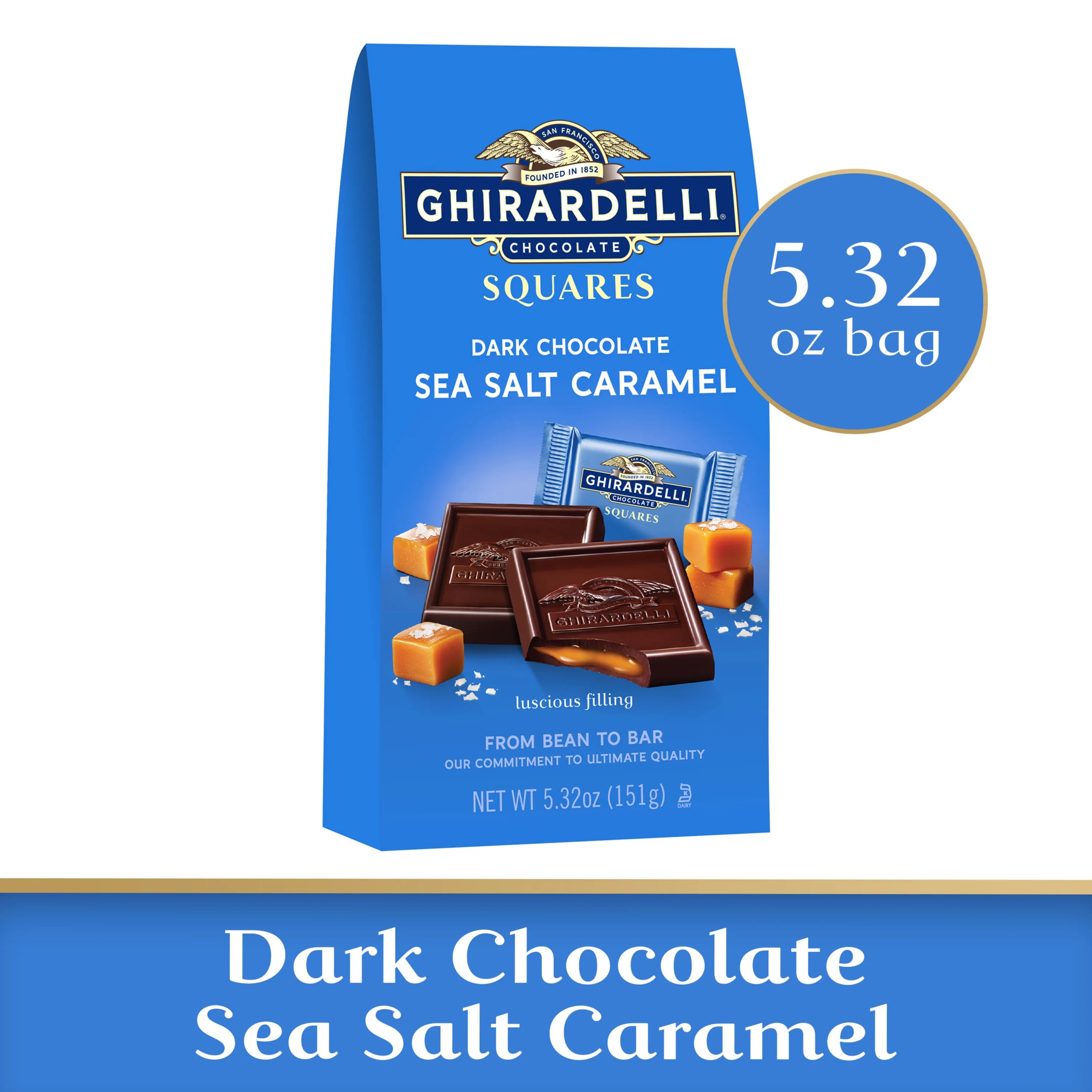 GHIRARDELLI Dark Chocolate Sea Salt Caramel Squares for Easter Chocolate Gifts, 5.32 Oz Bag | Walmart (US)