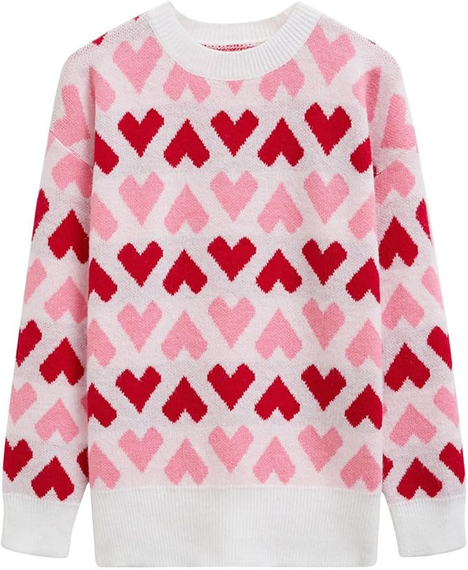 CHICWISH Valentines Sweater Women Love Heart Print Crew Neck Long Sleeve Casual Pullover Top Soft... | Amazon (US)