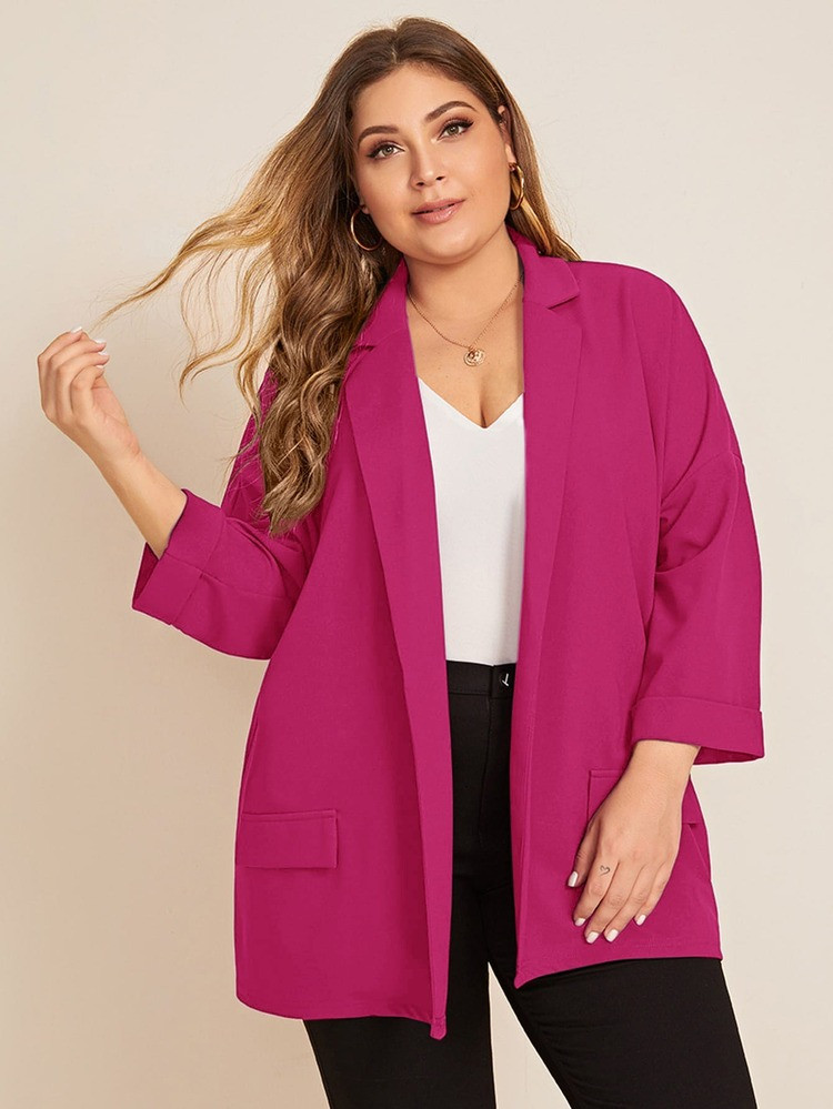SHEIN Plus Notch Collar Cuffed Sleeve Blazer | SHEIN