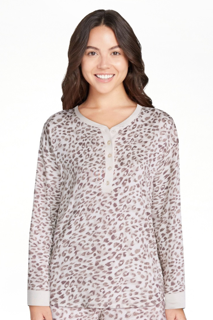 Joyspun Women's Cozy Lounge Collection Hacci Long Sleeve Henley Sleep Top, Sizes XS to 3X | Walmart (US)