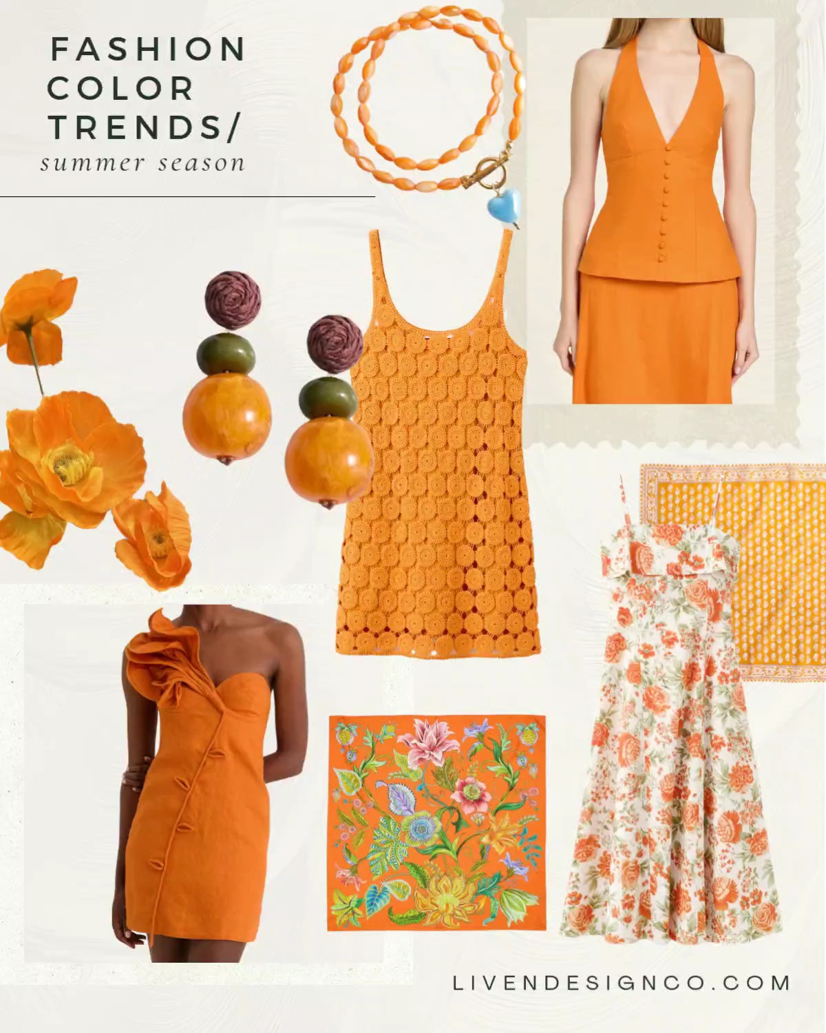 Summer fashion trends. Orange. Orange necklace. Orange dress. Orange scarf. Silk floral scarf. Statement earrings 

#LTKSeasonal #LTKSaleAlert