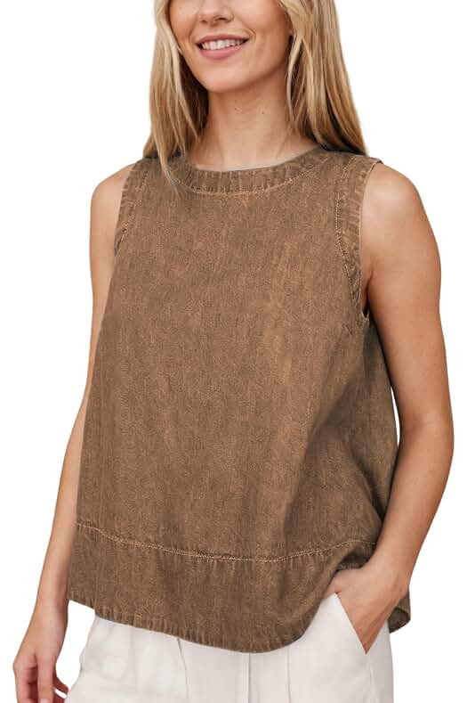 Amazon.com : womens brown buttons in back sleeveless Top | Amazon (US)