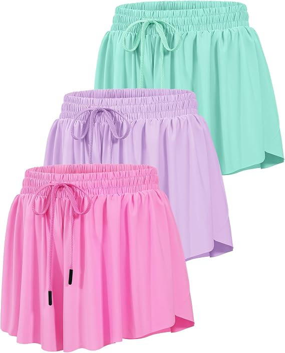HASMES Girls Butterfly Shorts Flowy Athletic Shorts for Dance Cheer 5-14Y | Kids Skorts preppy sh... | Amazon (US)
