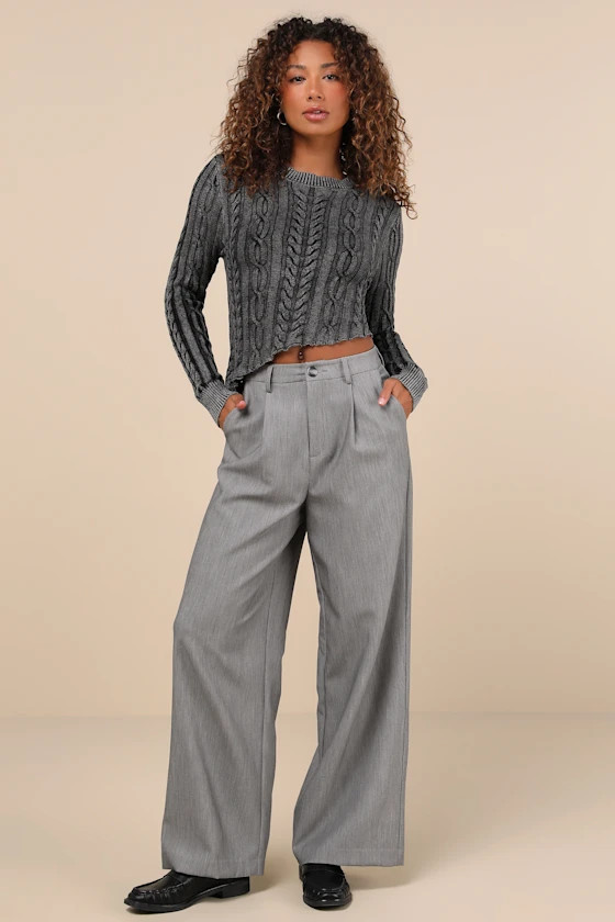 Composed Moment Grey High-Rise Wide-Leg Trouser Pants | Lulus