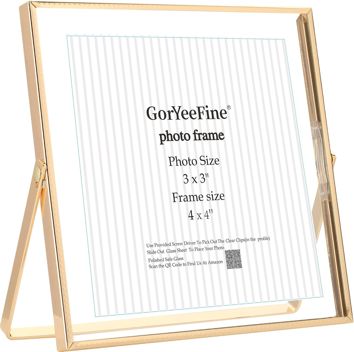 Gold 4x4'' Floating Picture Frame,for Photo Sizes(3x3'' or 4x4''),Beautiful Metal Beaded Edge Frames Adjustable Tabletop/Shelf Photo Frame,Classy Gift Choice for Wedding,Birthday or Christmas Gift | Amazon (UK)