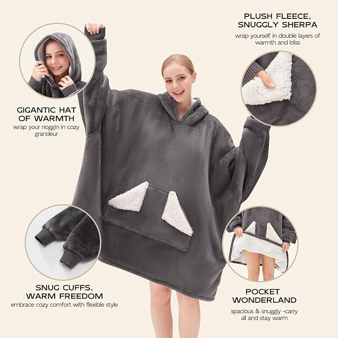 Touchat Wearable Blanket Hoodie, Oversized Sherpa Fleece Sweatshirt Blanket with Giant Hood Pocke... | Amazon (US)