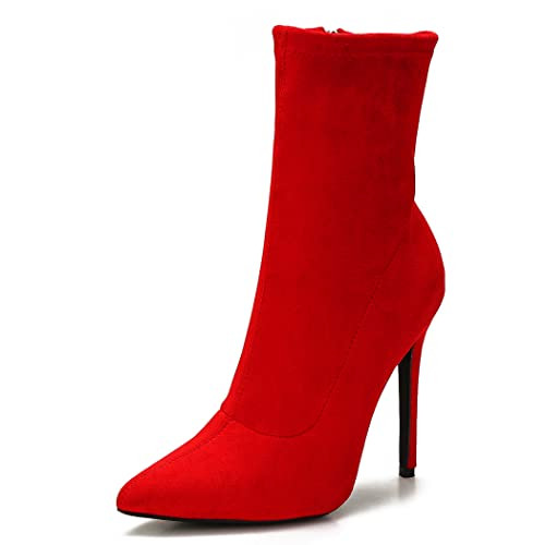 CAMSSOO Women's Pointed Toe Stiletto Heel Ankle Boots Side Zipper Booties | Amazon (US)