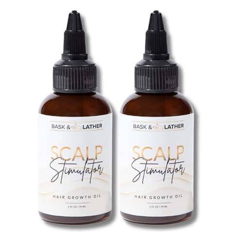 Bask & Lather Scalp Stimulator Hair Growth Oil, Cold Pressed Oils Including Mint and Rosemary Oil for Hair Growth, Grapeseed Oil, Organic Natural Hair Oil, All Hair Types, 2 Fl Oz (Pack of 2) | Amazon (US)