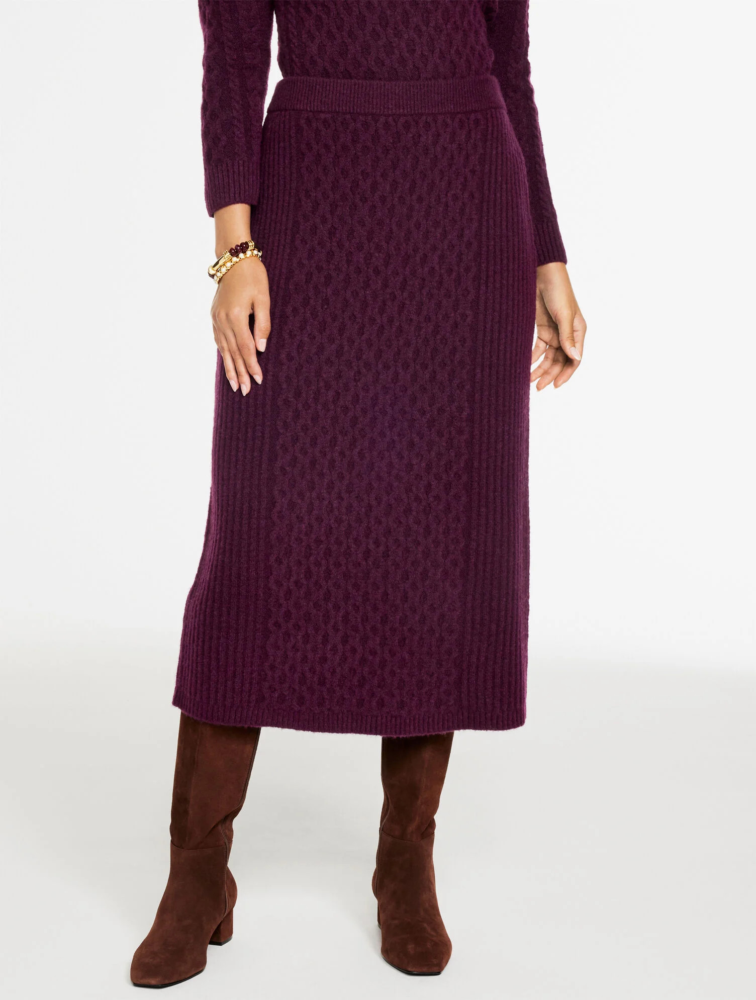 Mixed Cable Knit Midi Skirt | Talbots