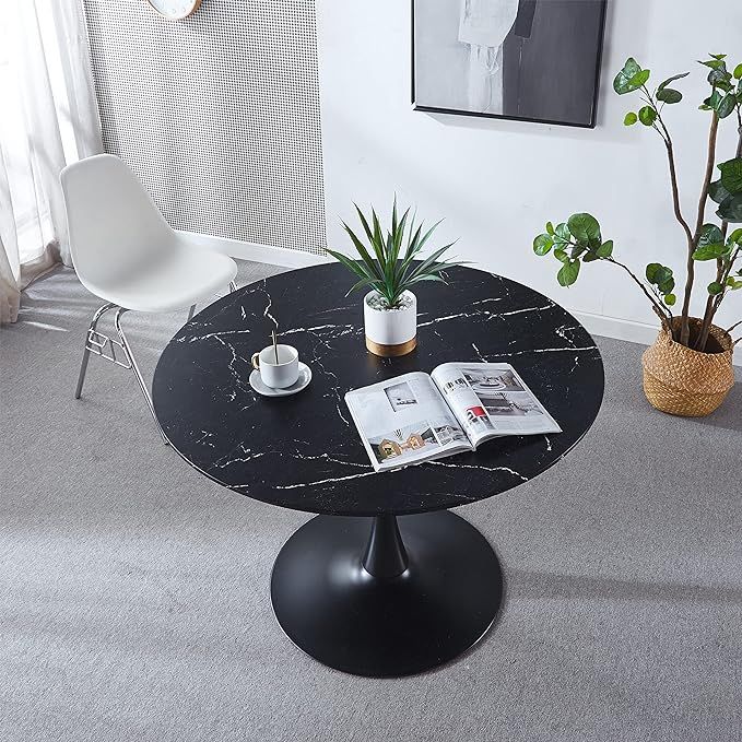 Foobrues 42.1 "Black Marble Tulip Table Medieval Table, Suitable for 4-6 People, with Round MDF T... | Amazon (US)