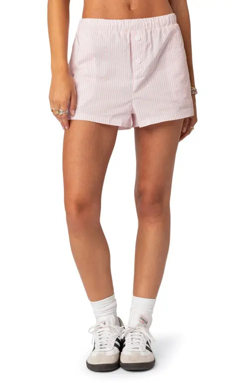 EDIKTED Pinstripe Cotton Boxer Shorts in Pink at Nordstrom, Size X-Small | Nordstrom