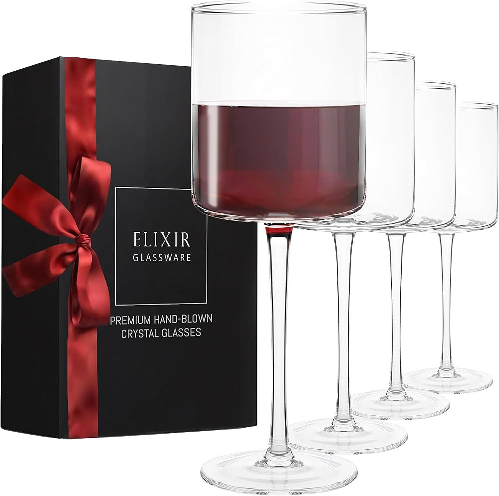 ELIXIR GLASSWARE Wine Glasses Set of 4-17oz - Square Wine Glasses, Large Red Wine or White Wine G... | Amazon (US)