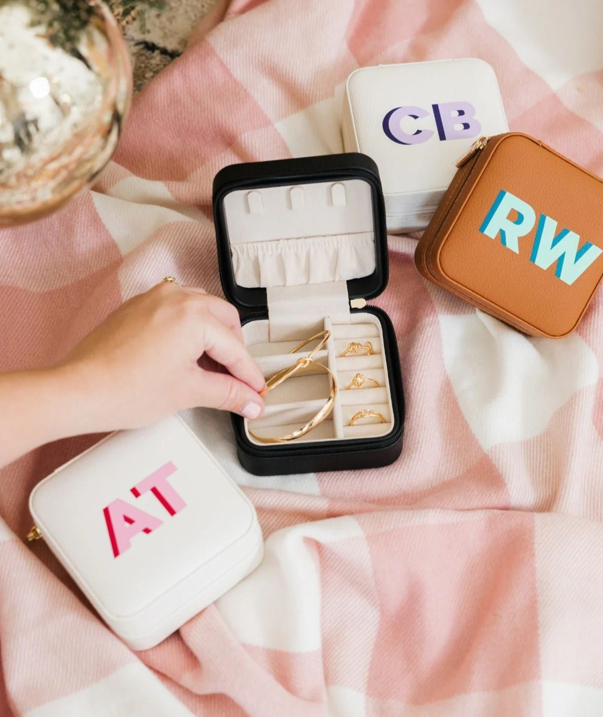 Shadow Monogram Travel Jewelry Case | Sprinkled With Pink