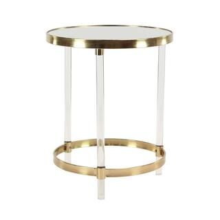 19 in. Gold Large Round Mirrored End Table with Mirrored Top and Acrylic Legs | The Home Depot