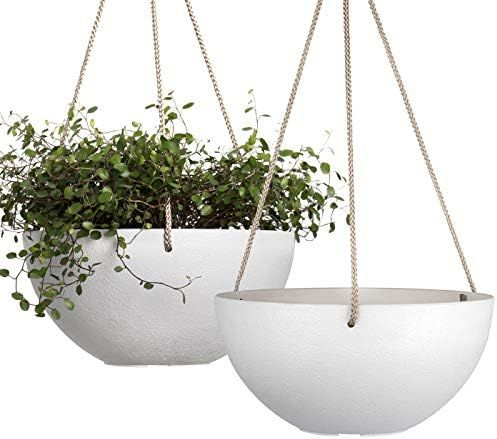 Amazon.com: White Hanging Planter Basket - 10 Inch Indoor Outdoor Flower Pots, Plant Containers w... | Amazon (US)
