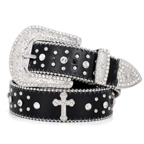 BELTROAD Rhinestone Belt for Men Women, Western Cowboy Cowgirl Belts Bling Leather Belt With Cross and Diamond for Jeans | Amazon (US)