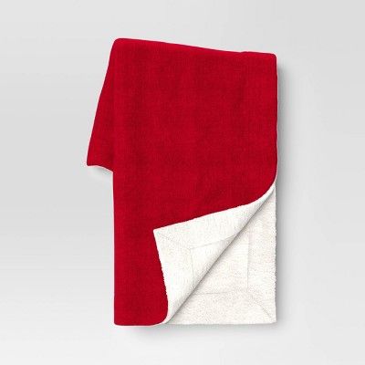 Solid Woven Chenille Throw Blanket with Sherpa Reverse Red - Threshold™ | Target