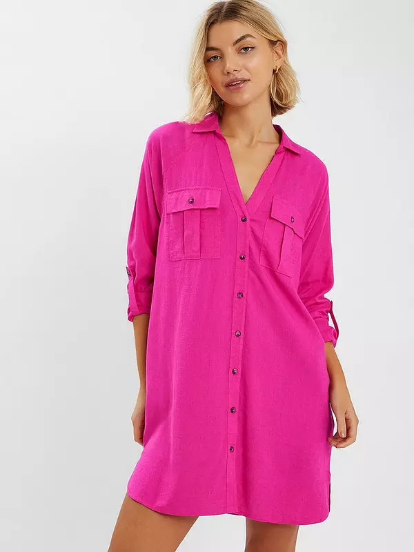 Accessorize Long Sleeve Beach Cover Up Shirt - Pink | Very (UK)