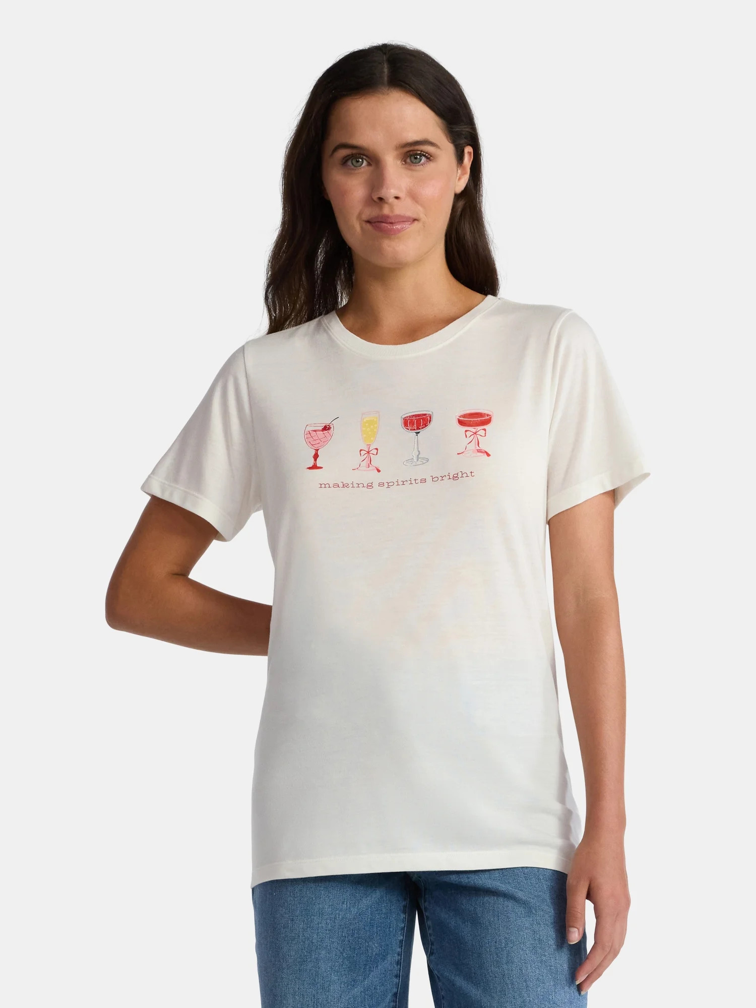 Christmas Women's Bright Spirits Graphic Tee from Holiday Time, Sizes S-XXXL | Walmart (US)