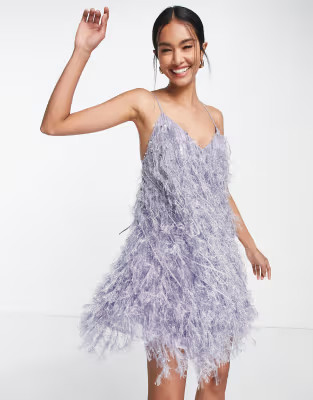 ASOS EDITION - Robe courte décolletée au dos avec plumes et sequins - Lilas | ASOS (Global)