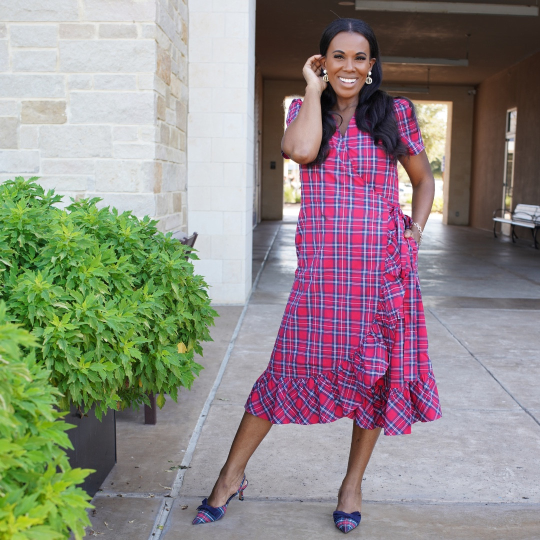 Plaid is the perfect way to embrace the holiday season with style and warmth! 💃🏽✨ I’m absolutely loving my Draper James Reba Midi Wrap Dress in Angie plaid, paired with the softest Cashmere V-Neck Cardigan and these gorgeous Tess Slingbacks in Georgia Plaid. This look is perfect for cozy holiday gatherings, and I’m ready to celebrate in style! 🎄

Don’t miss out—Cyber Week is here! Enjoy 30% off sitewide with the code CYBER30, now through 12/2 at 11:59PM PT!

#MadForPlaid #HolidayStyle #DraperJames #CyberWeek #CozyAndChic #PlaidPerfection #houstoninfluencer 
#blogger #Texasinfluencer 

#LTKHoliday #LTKSaleAlert #LTKStyleTip