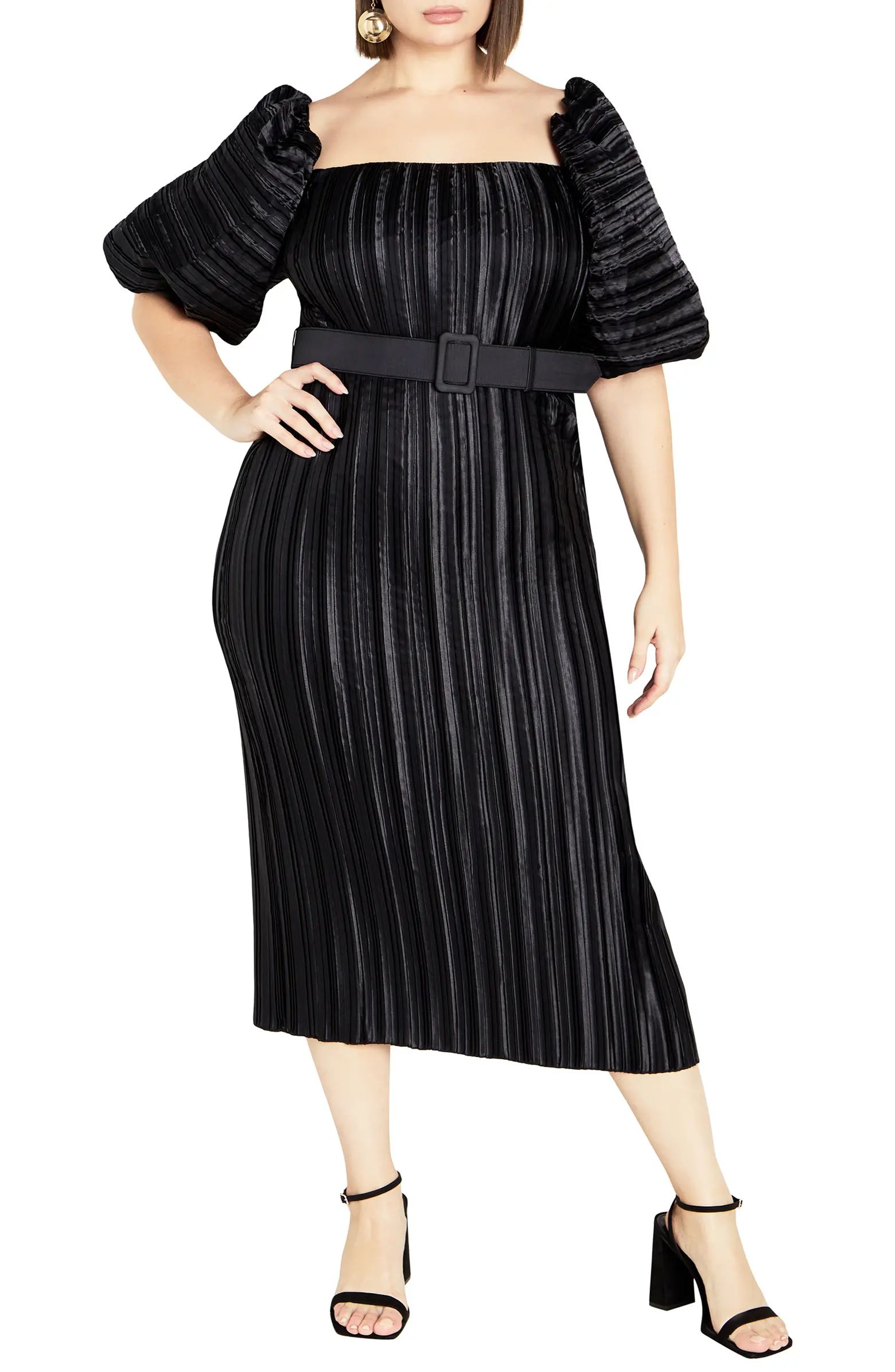 Krista Pleated Puff Sleeve Midi Dress | Nordstrom