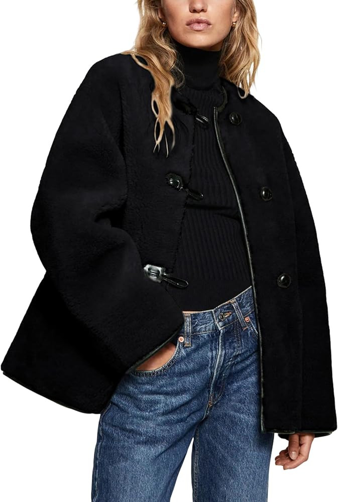 Bianstore Women’s Sherpa Fleece Jackets Casual Long Sleeve Buttons Faux Fur Coat Winter Outwear | Amazon (US)