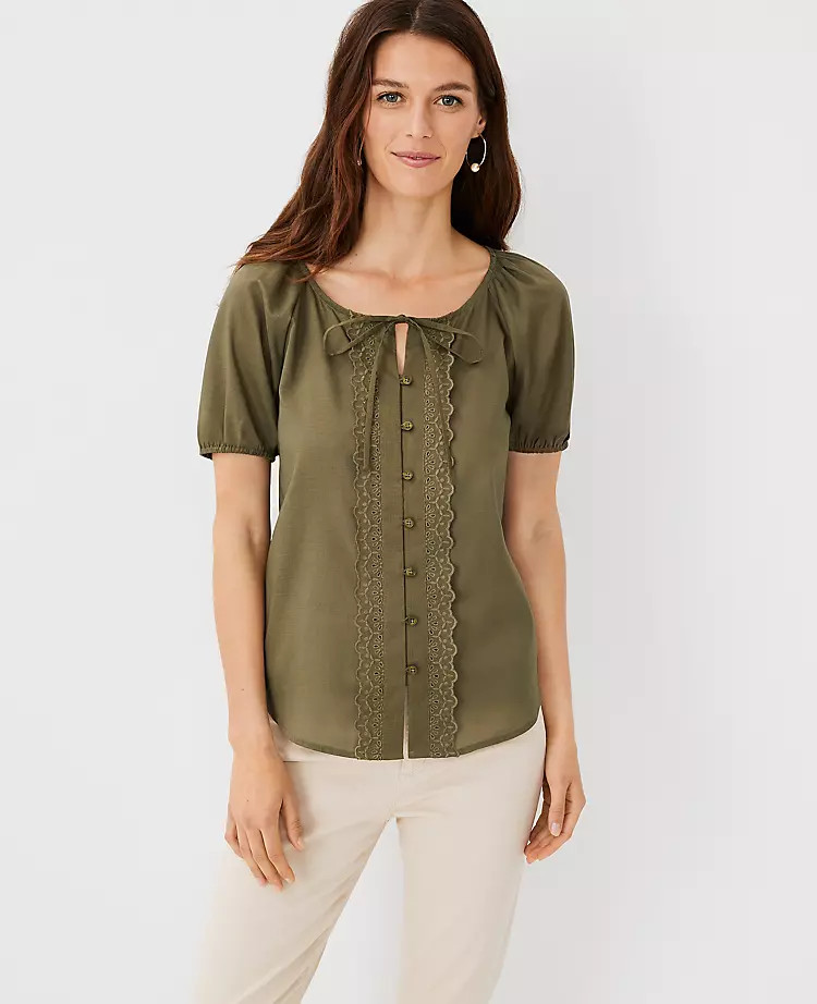Tie Neck Raglan Sleeve Blouse | Ann Taylor (US)