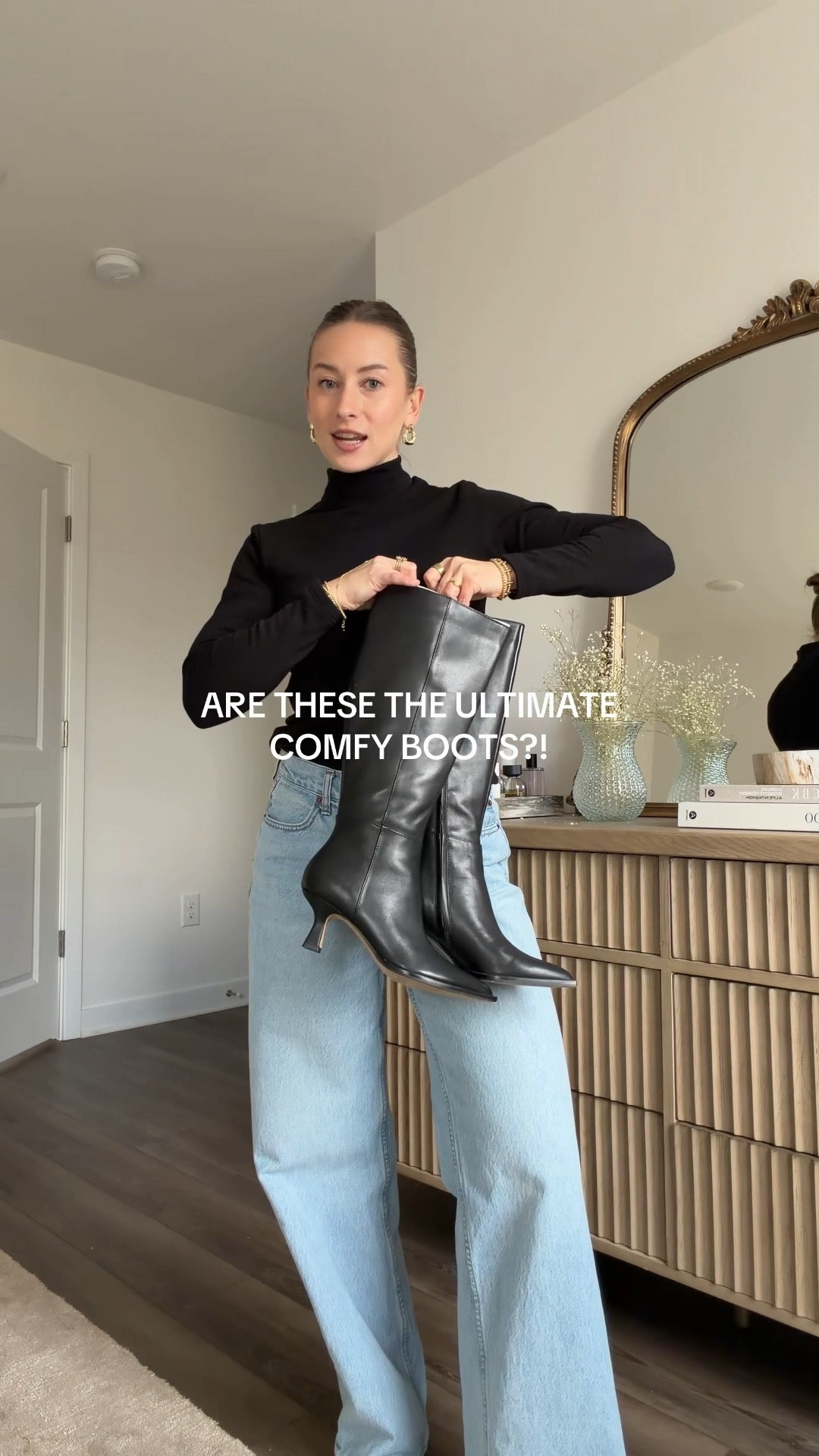 1/10/26 Comfy but chic travel boots ✨ Sharing the black leather knee-high boots from Dolce Vita that I picked up for Paris after loving them for New Year’s Eve. Supposedly some of the comfiest knee-high boots out there, and so far I’m impressed — Paris will be the real test. Also linking my Abercrombie loose jeans and my Uniqlo Thermaltech black turtleneck for the full outfit.

#LTKSeasonal #LTKootd #LTKgrwm