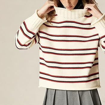 SeeLuNa Oversized Sweaters for Women Roll High Neck Hem Long Sleeve Soft Chunky Cable Knit Stripe... | Amazon (US)