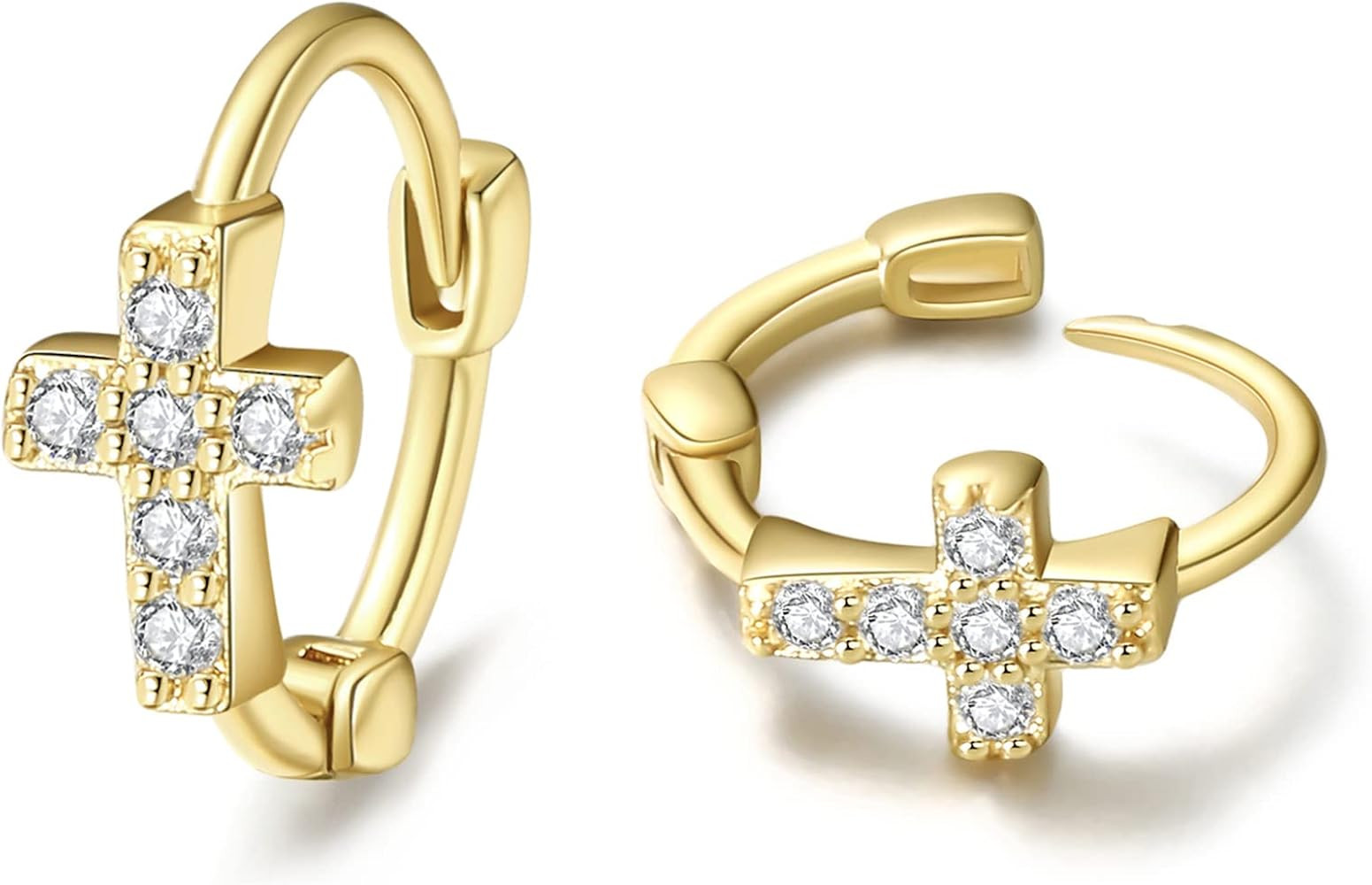 Small Gold Hoop Earrings for Women 14K Gold Plated Hoops Tiny Hypoallergenic Cubic Zirconia Carti... | Amazon (US)