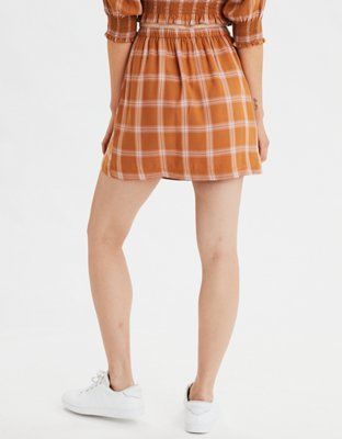 AE High-Waisted Plaid Button Front Mini Skirt | American Eagle Outfitters (US & CA)