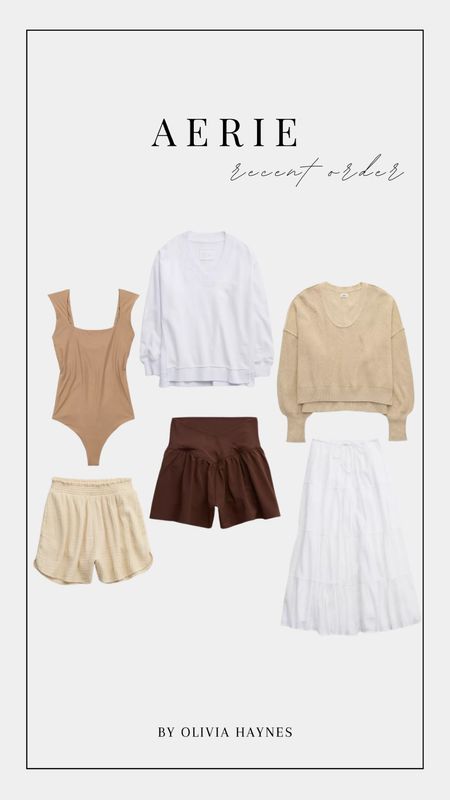 my recent aerie order 💫📦🤍

spring outfits // aerie // neutral style // white skirt // midsize outfits 

#LTKsalealert #LTKmidsize #LTKfindsunder100