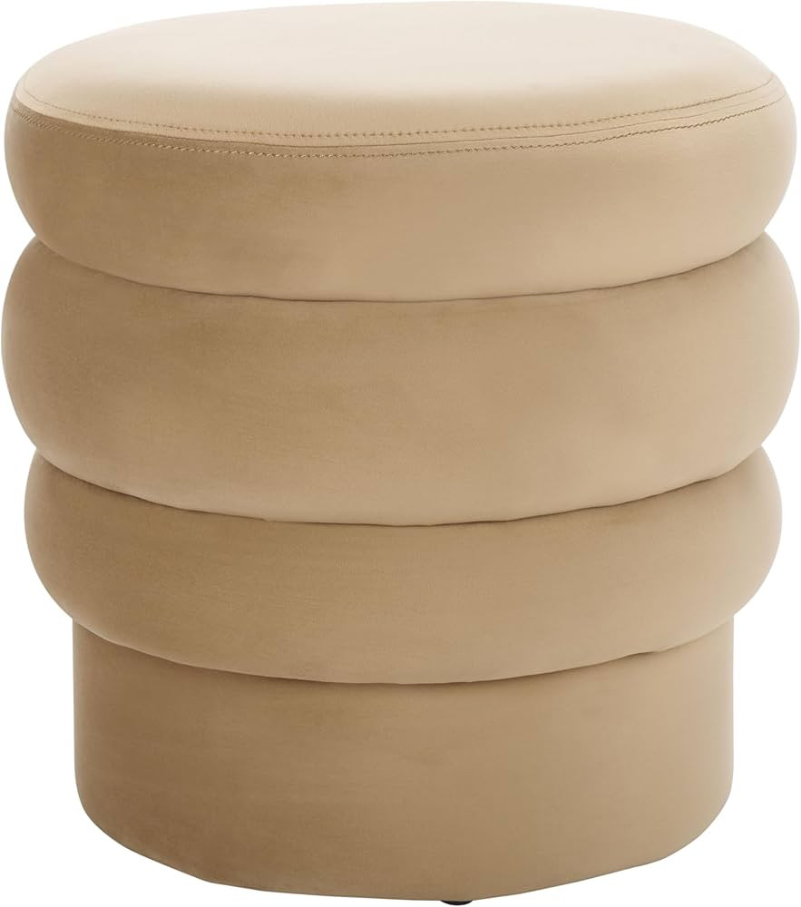SAFAVIEH Home Collection Rohan Tan Velvet Layered Stacked Ottoman Seat Foot Rest (Fully Assembled... | Amazon (US)