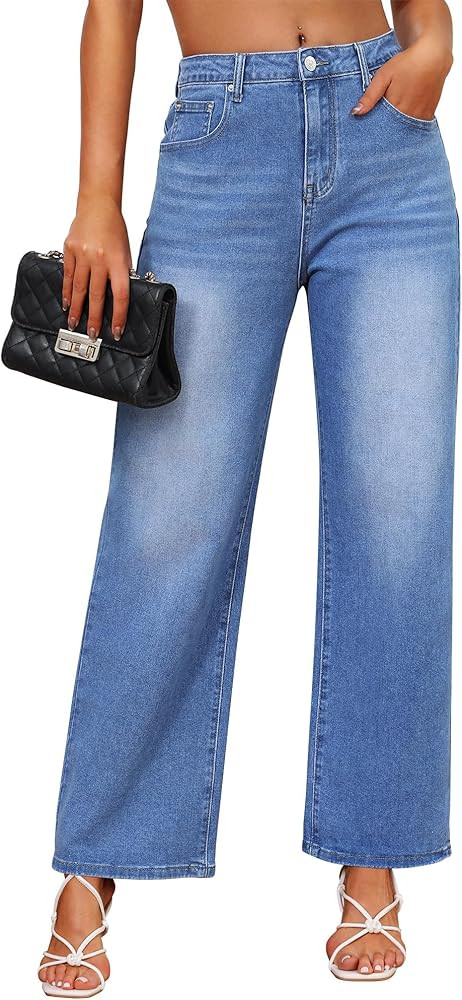 Genleck Women's Wide Leg Baggy Jeans – High Waisted Stretch Loose Jeans Trendy Denim Pants | Amazon (US)