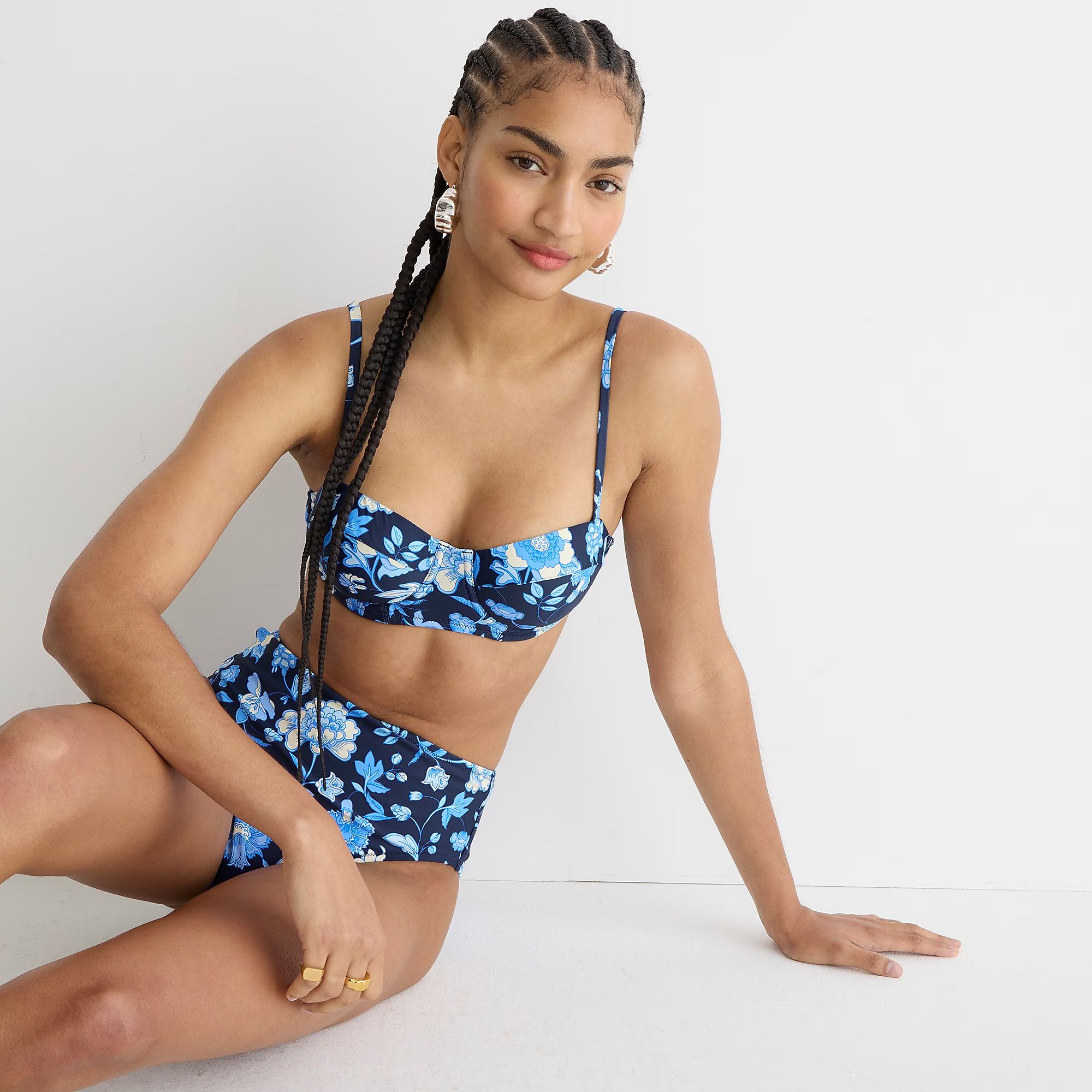 Longline underwire bikini top in midnight-blue floral | J.Crew US