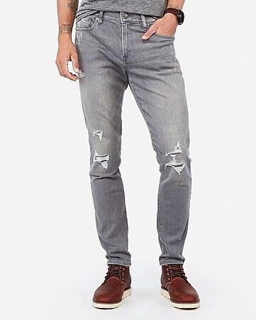 skinny gray ripped stretch+ jeans | Express