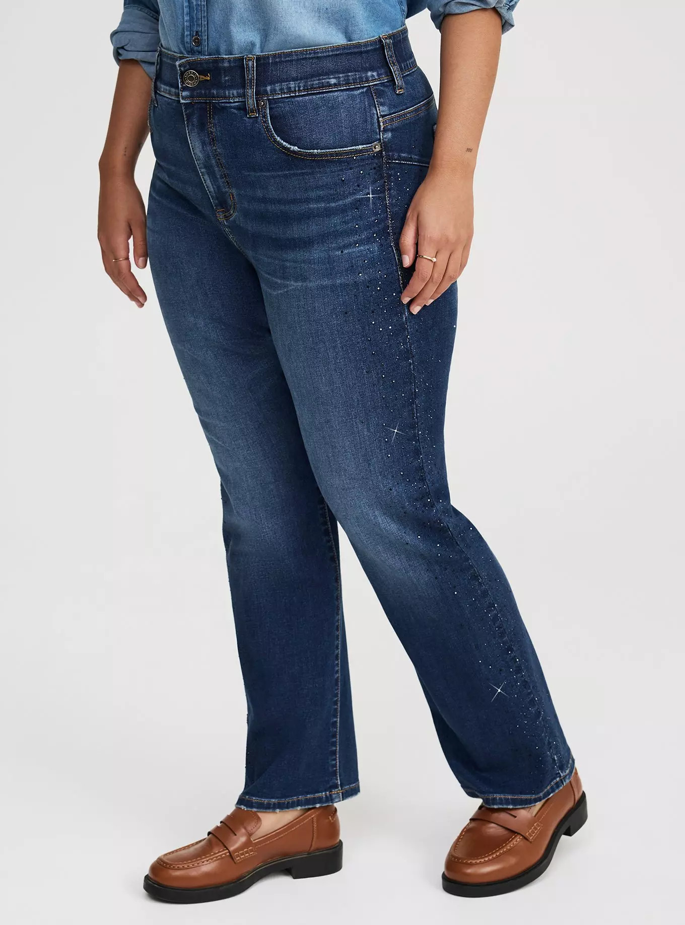 Bombshell High-Rise Rhinestones Straight Jean | Torrid (US & Canada)