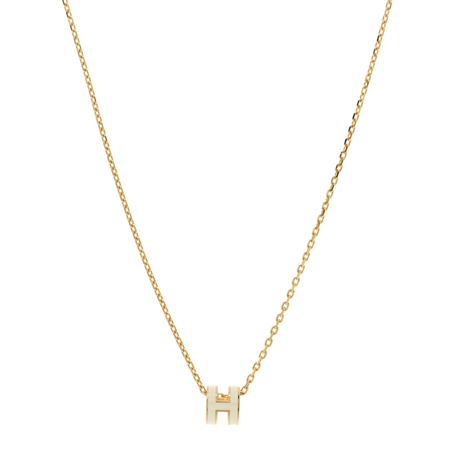 Lacquered Gold Mini Pop H Pendant Necklace White | FASHIONPHILE (US)