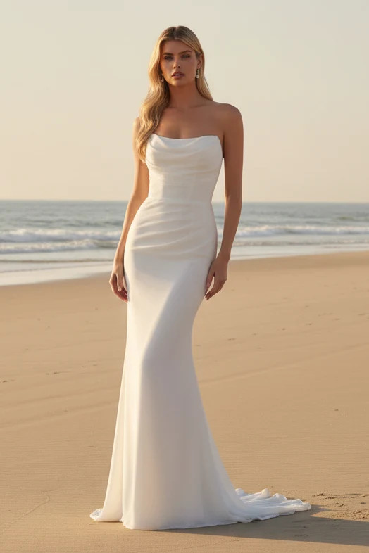 HAVANA GOWN - STRAPLESS CHIFFON DRESS - OFF WHITE | Lady Black Tie