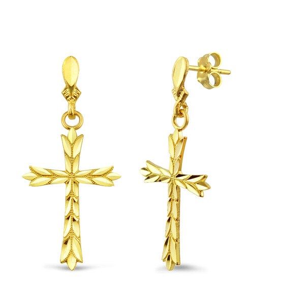 10k Yellow Gold Diamond-cut Cross Earrings | Bed Bath & Beyond